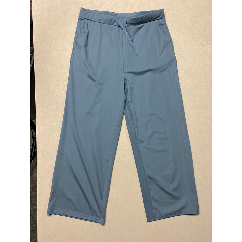 Womens XXL Dusty Blue Wide Leg Lounge Pants Elastic Drawstring Waist Pockets